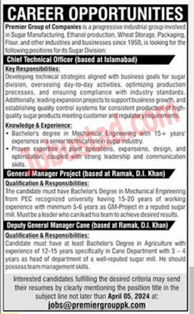 Latest Premier Group of Companies Jobs in Islamabad March 2024 Advertisement