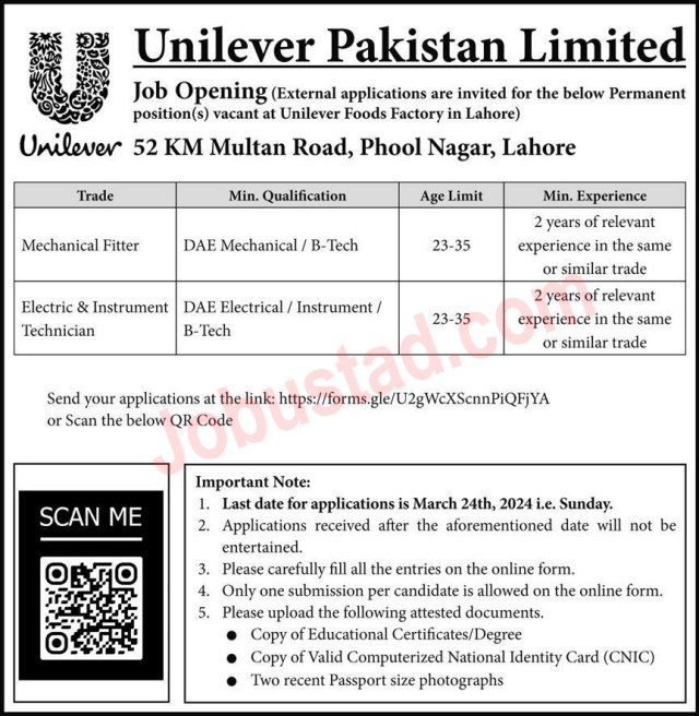 Latest Unilever Pakistan Limited Jobs in Lahore March 2024