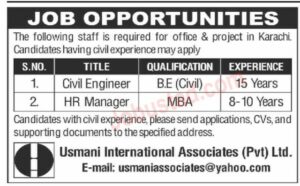 Latest Usmani International Associates Jobs in Karachi